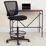 Ergonomic Mid-Back Mesh Drafting Chair with Black Fabric Seat and Adjustable Foot Ring