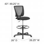 Ergonomic Mid-Back Mesh Drafting Chair with Black Fabric Seat and Adjustable Foot Ring