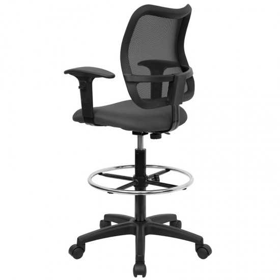 Mid-Back Gray Mesh Drafting Chair with Adjustable Arms