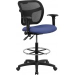 Mid-Back Navy Blue Mesh Drafting Chair with Back Height Adjustment and Adjustable Arms