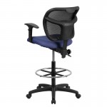 Mid-Back Navy Blue Mesh Drafting Chair with Back Height Adjustment and Adjustable Arms