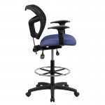 Mid-Back Navy Blue Mesh Drafting Chair with Back Height Adjustment and Adjustable Arms