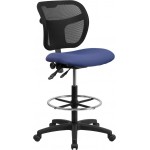 Mid-Back Navy Blue Mesh Drafting Chair with Back Height Adjustment