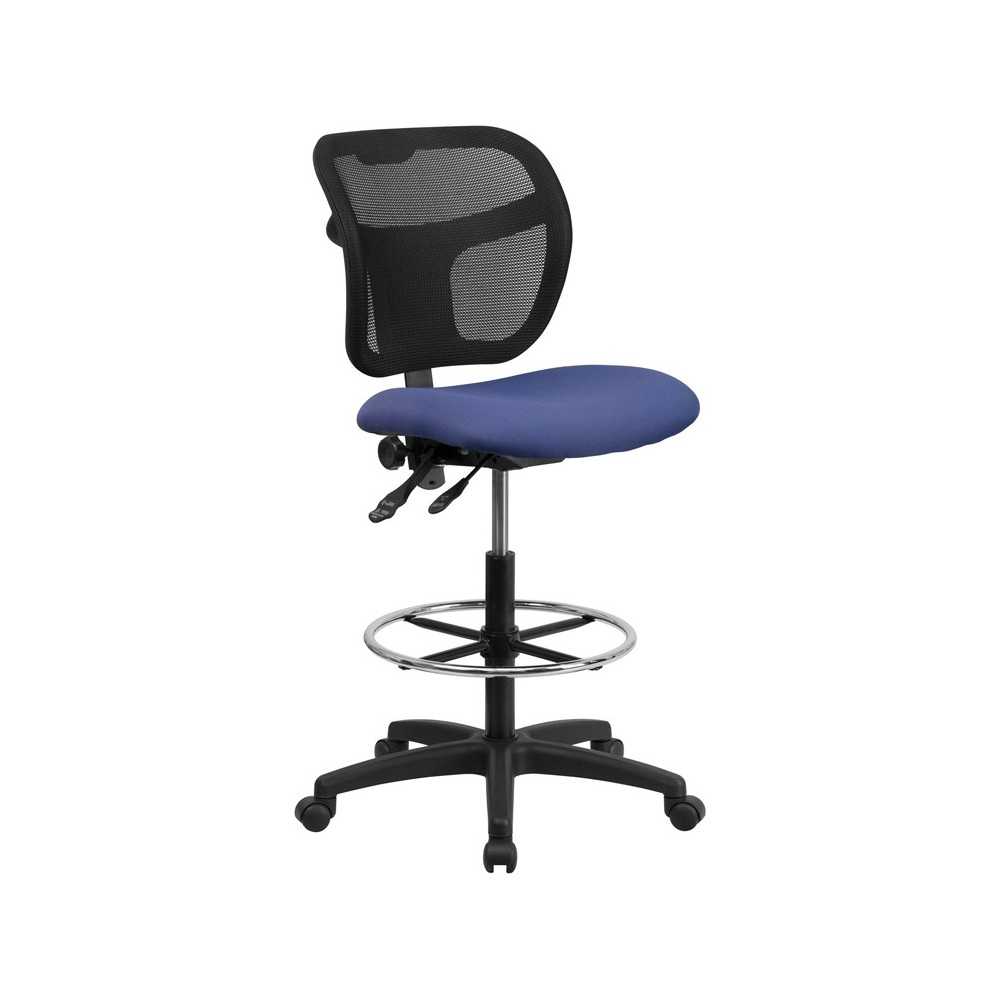 Mid-Back Navy Blue Mesh Drafting Chair with Back Height Adjustment