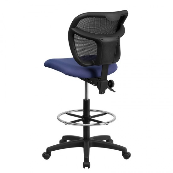 Mid-Back Navy Blue Mesh Drafting Chair with Back Height Adjustment