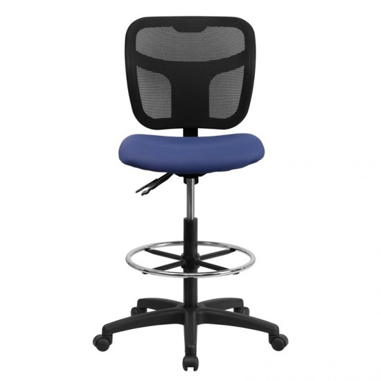 Mid-Back Navy Blue Mesh Drafting Chair with Back Height Adjustment