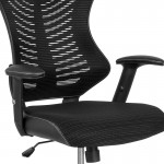 High Back Designer Black Mesh Drafting Chair with LeatherSoft Sides and Adjustable Arms