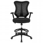 High Back Designer Black Mesh Drafting Chair with LeatherSoft Sides and Adjustable Arms