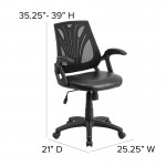 Mid-Back Designer Black Mesh Swivel Task Office Chair with LeatherSoft Seat and Open Arms