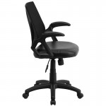 Mid-Back Designer Black Mesh Swivel Task Office Chair with LeatherSoft Seat and Open Arms