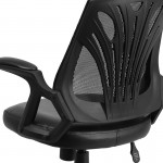 Mid-Back Designer Black Mesh Swivel Task Office Chair with LeatherSoft Seat and Open Arms