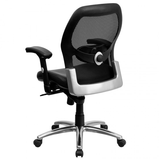 Mid-Back Black Super Mesh Executive Swivel Office Chair with LeatherSoft Seat, Knee Tilt Control and Adjustable Lumbar & Arms