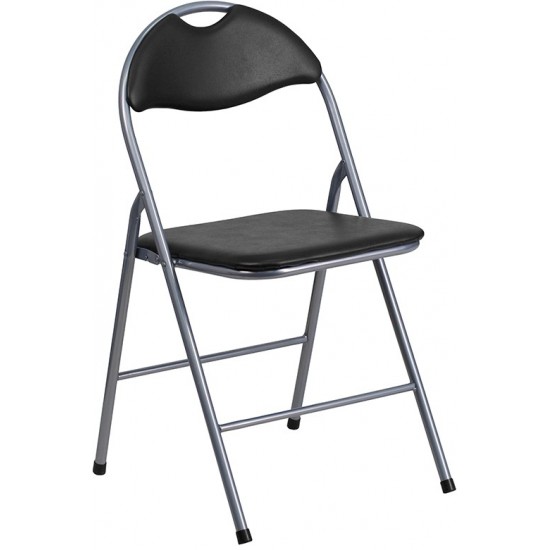 Black Vinyl Metal Folding Chair with Carrying Handle