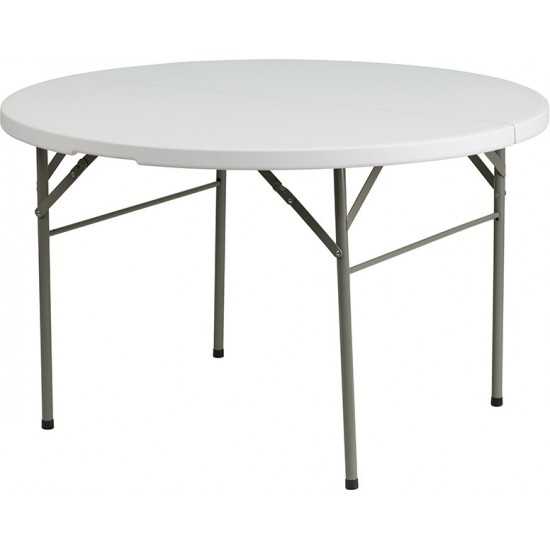 4-Foot Round Bi-Fold Granite White Plastic Banquet and Event Folding Table with Carrying Handle