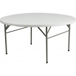 5-Foot Round Bi-Fold White Plastic Folding Table with Carrying Handle