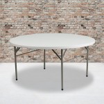 5-Foot Round Bi-Fold White Plastic Folding Table with Carrying Handle