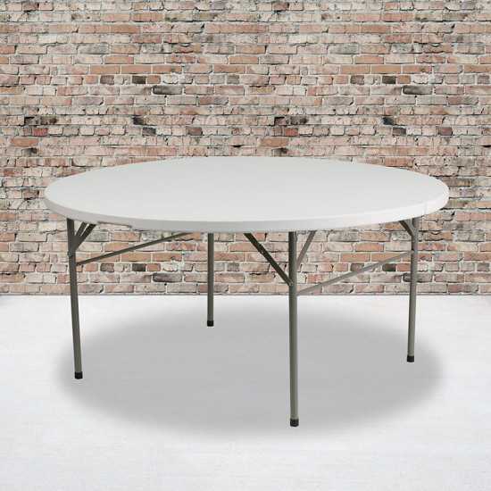 5-Foot Round Bi-Fold White Plastic Folding Table with Carrying Handle