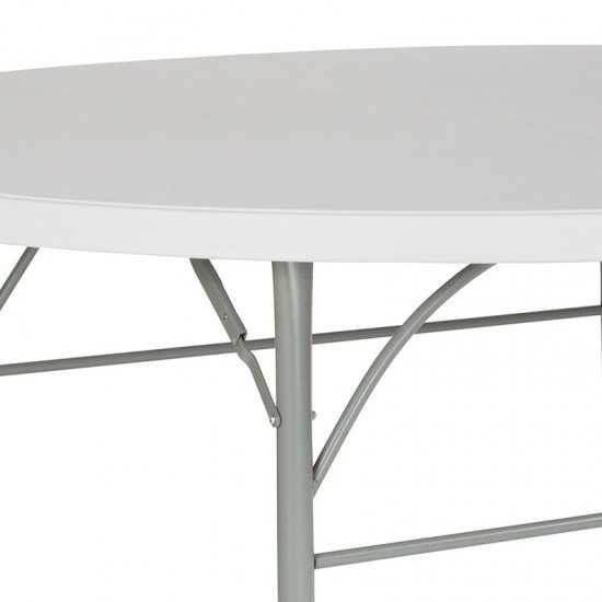 6-Foot Round Bi-Fold Granite White Plastic Banquet and Event Folding Table with Carrying Handle