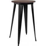 24" Round Black Metal Indoor Bar Height Table with Walnut Rustic Wood Top