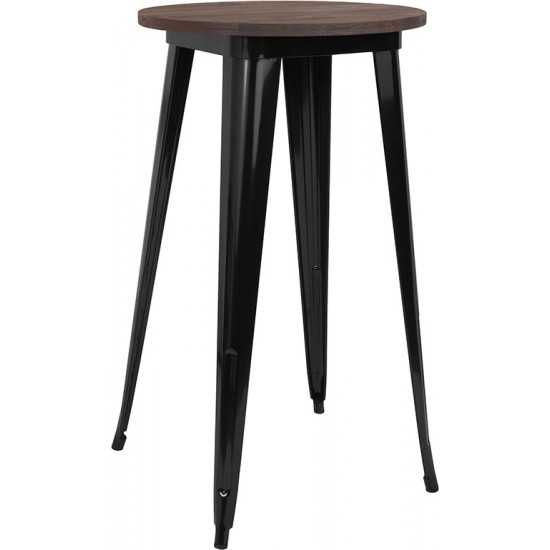 24" Round Black Metal Indoor Bar Height Table with Walnut Rustic Wood Top