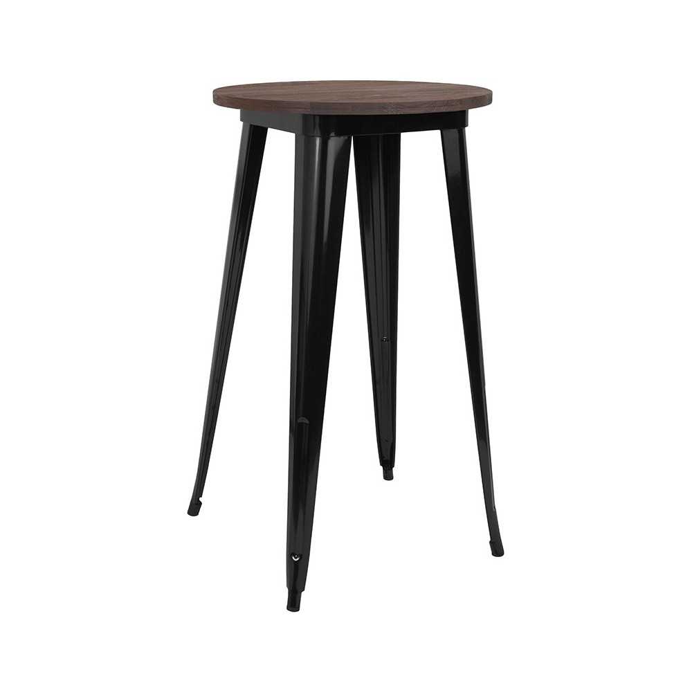 24" Round Black Metal Indoor Bar Height Table with Walnut Rustic Wood Top 24" Round Black Metal Indoor Bar Height Table with Walnut Rustic Wood Top