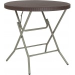 2.6-Foot Round Brown Rattan Plastic Folding Table