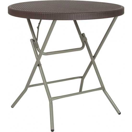 2.6-Foot Round Brown Rattan Plastic Folding Table