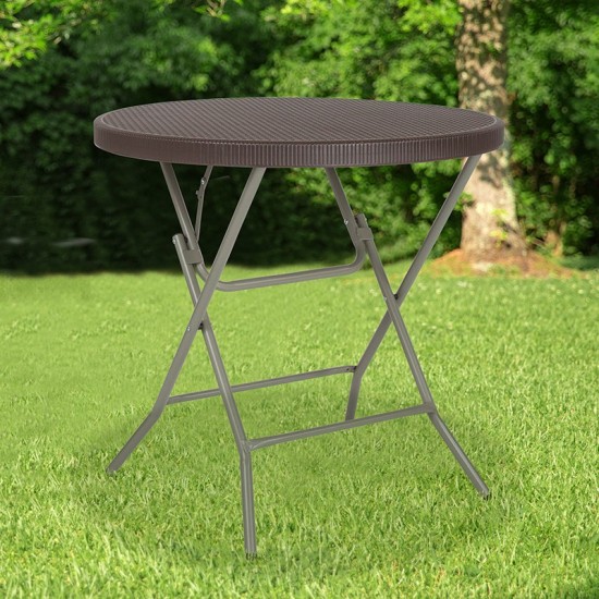 2.6-Foot Round Brown Rattan Plastic Folding Table