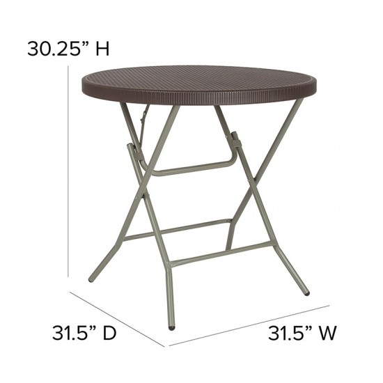 2.6-Foot Round Brown Rattan Plastic Folding Table