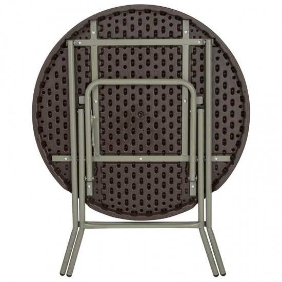 2.6-Foot Round Brown Rattan Plastic Folding Table