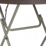 2.6-Foot Round Brown Rattan Plastic Folding Table