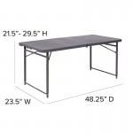 4-Foot Height Adjustable Bi-Fold Dark Gray Plastic Folding Table with Carrying Handle