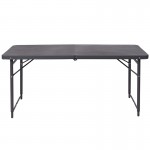 4-Foot Height Adjustable Bi-Fold Dark Gray Plastic Folding Table with Carrying Handle