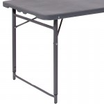 4-Foot Height Adjustable Bi-Fold Dark Gray Plastic Folding Table with Carrying Handle