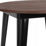 30" Round Black Metal Indoor Bar Height Table with Walnut Rustic Wood Top