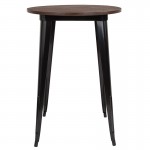 30" Round Black Metal Indoor Bar Height Table with Walnut Rustic Wood Top