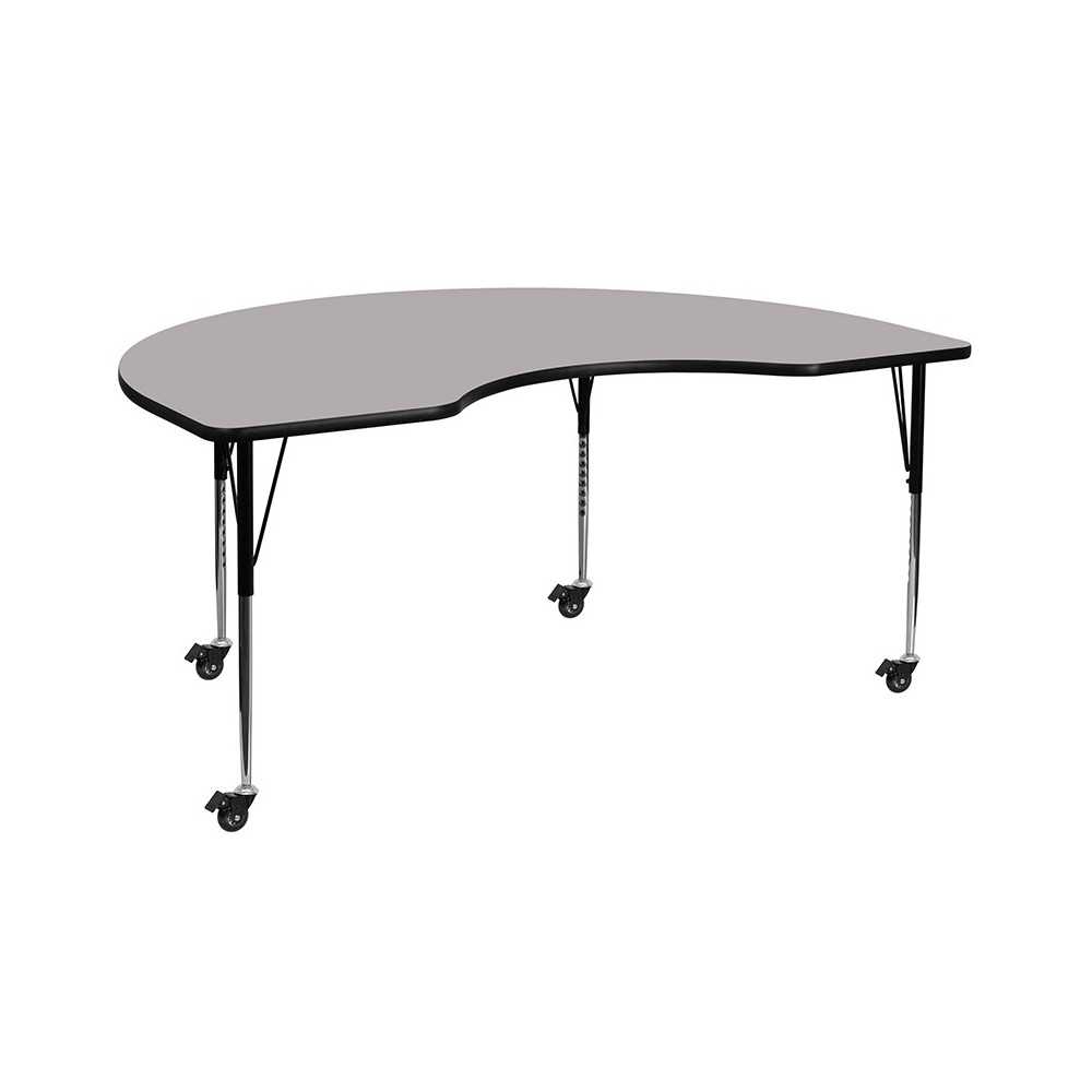 Mobile 48''W x 72''L Kidney Grey Thermal Laminate Activity Table - Standard Height Adjustable Legs Mobile 48''W x 72''L Kidney Grey Thermal Laminate Activity Table - Standard Height Adjustable Legs