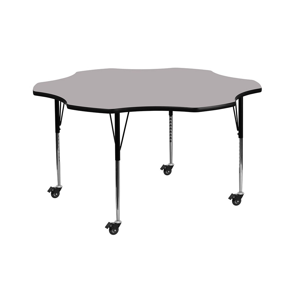 Mobile 60'' Flower Grey Thermal Laminate Activity Table - Standard Height Adjustable Legs