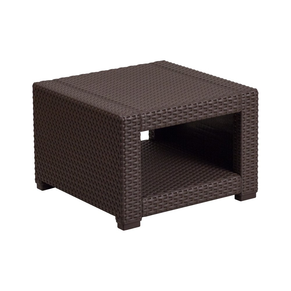 Chocolate Brown Faux Rattan End Table