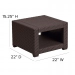 Chocolate Brown Faux Rattan End Table