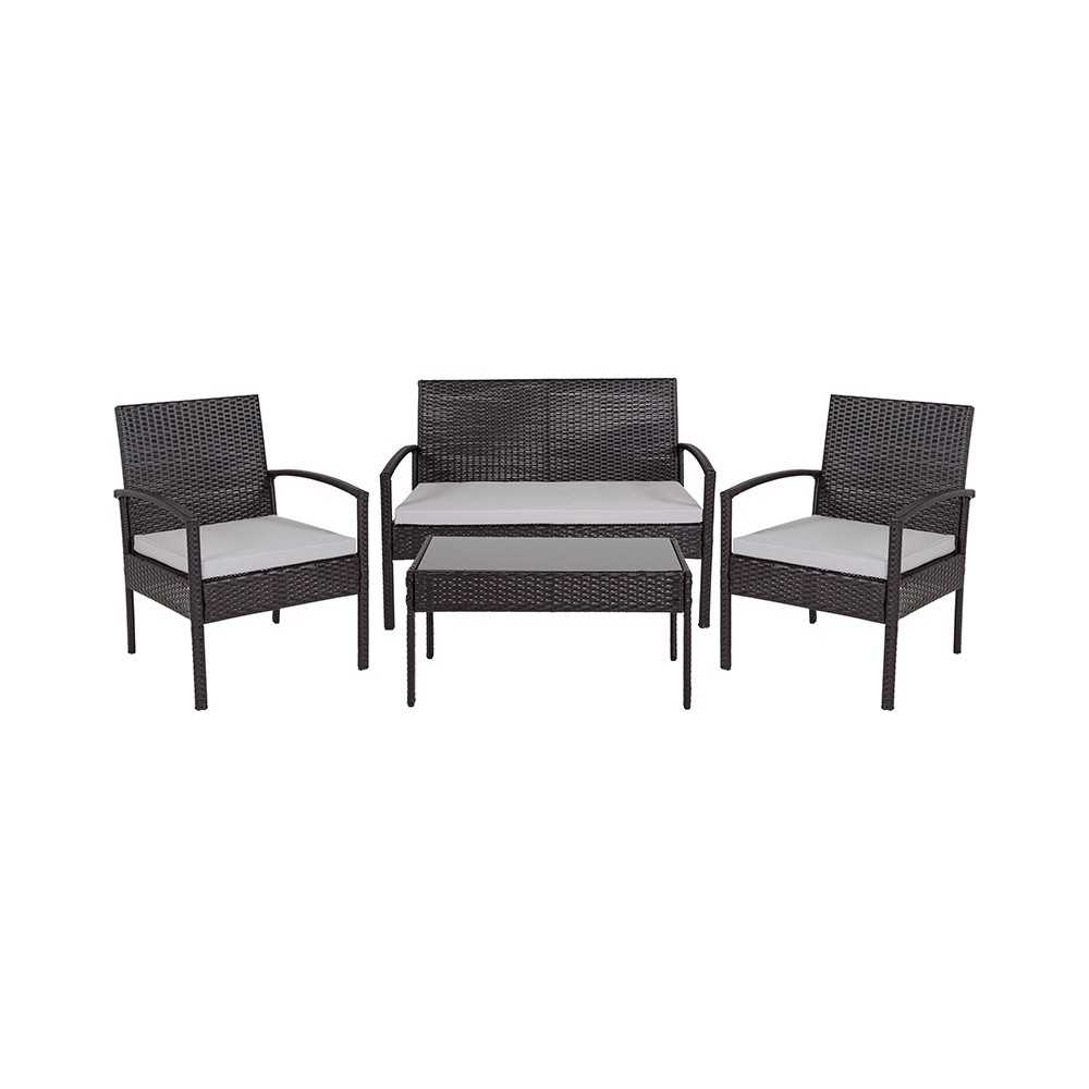 Aransas Series 4 Piece Black Patio Set with Steel Frame and Gray Cushions