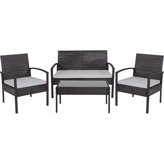 Aransas Series 4 Piece Black Patio Set with Steel Frame and Gray Cushions