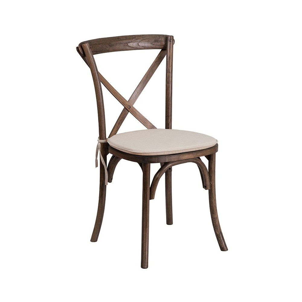 Stackable Early American Wood Cross Back Chair with Cushion Stackable Early American Wood Cross Back Chair with Cushion