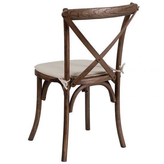 Stackable Early American Wood Cross Back Chair with Cushion