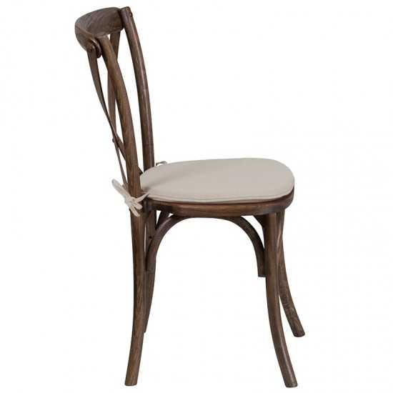 Stackable Early American Wood Cross Back Chair with Cushion