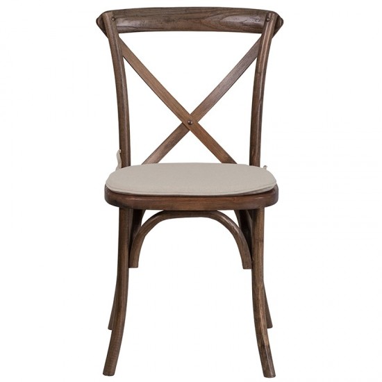 Stackable Early American Wood Cross Back Chair with Cushion