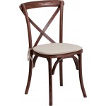 Stackable Mahogany Wood Cross Back Chair with Cushion