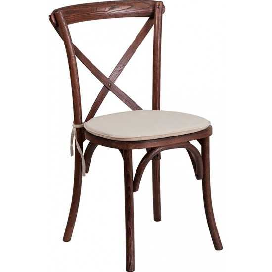 Stackable Mahogany Wood Cross Back Chair with Cushion