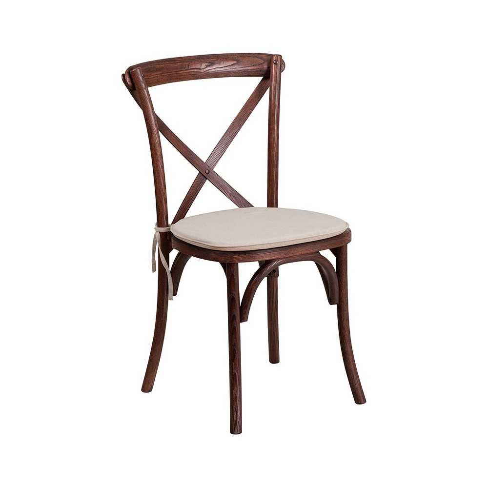 Stackable Mahogany Wood Cross Back Chair with Cushion