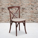 Stackable Mahogany Wood Cross Back Chair with Cushion